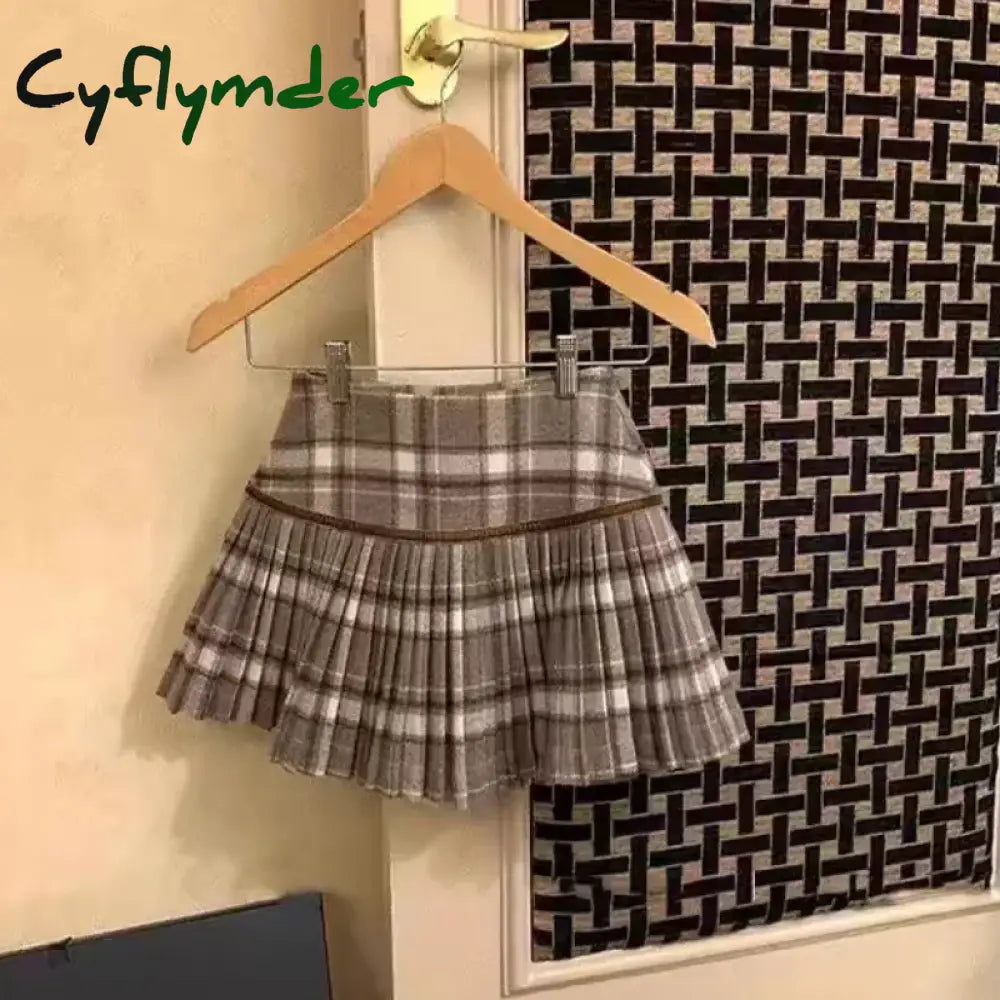 Cyflymder skirt outfits winter Japanese Style Retro Spicy Girl Plaid Pleated Skirt Autumn Winter College Style Woolen
