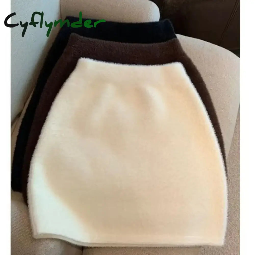 Cyflymder skirt outfits winter Slim Sexy High Waist Wrap Hip Black Furry Skirt Women Mini Skirt Winter Bottom Wild