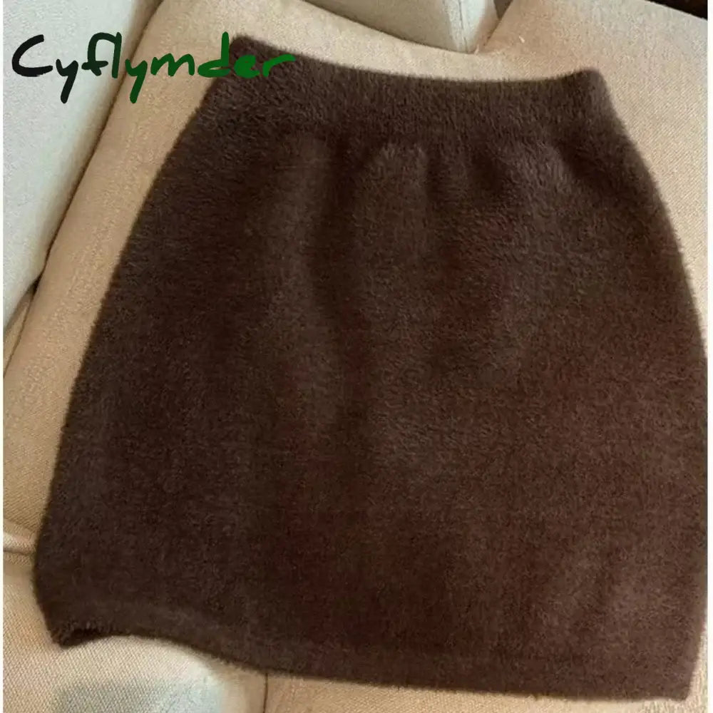 Cyflymder skirt outfits winter Slim Sexy High Waist Wrap Hip Black Furry Skirt Women Mini Skirt Winter Bottom Wild