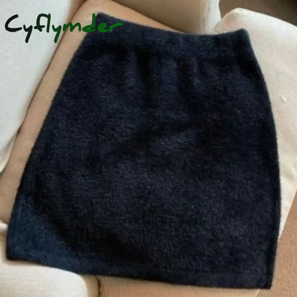 Cyflymder skirt outfits winter Slim Sexy High Waist Wrap Hip Black Furry Skirt Women Mini Skirt Winter Bottom Wild