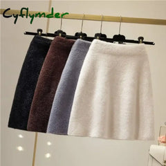 Cyflymder skirt outfits winter Women’s Knitted Skirt for Fall and Winter Short Solid High Waist Imitation mink hip wrap