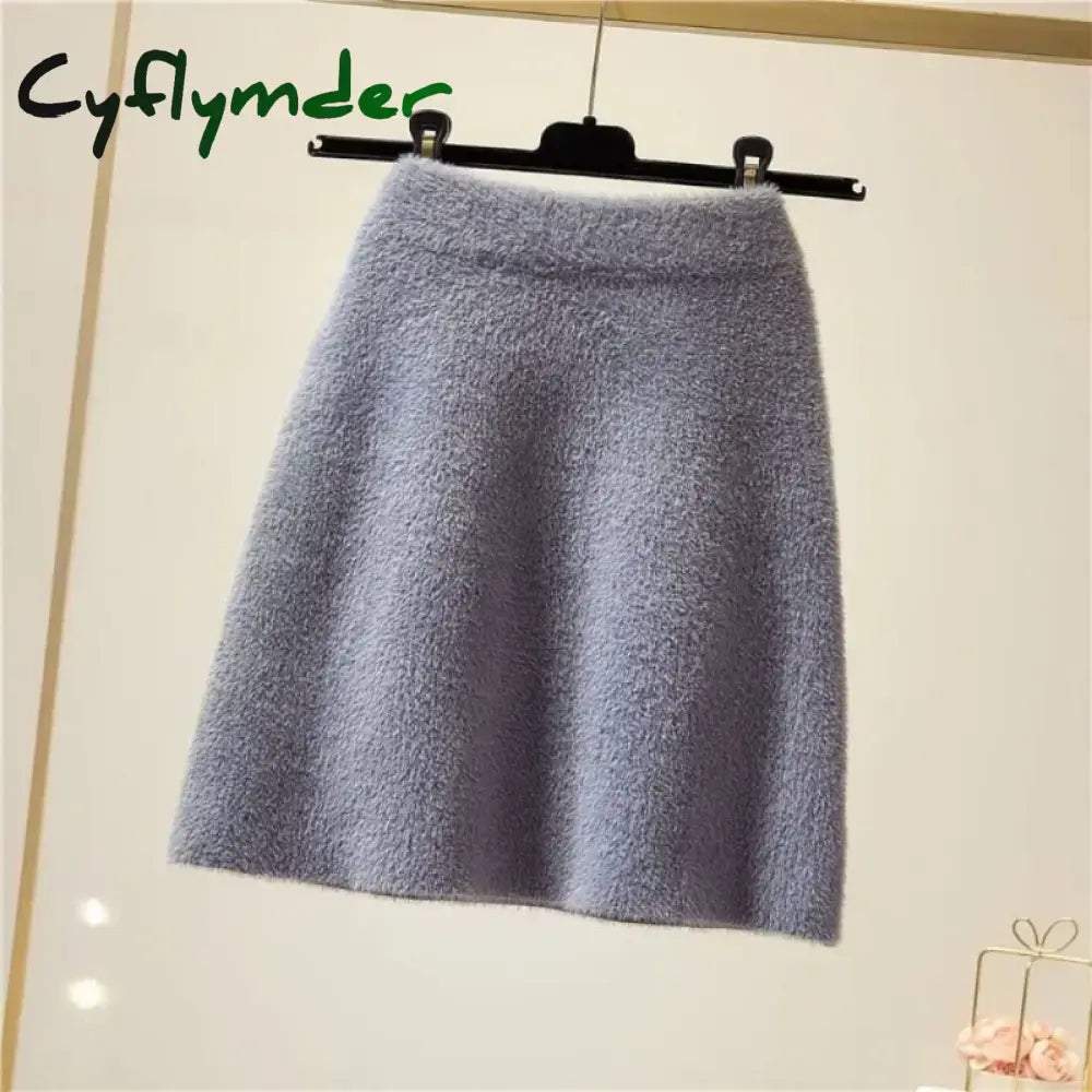 Cyflymder skirt outfits winter Women’s Knitted Skirt for Fall and Winter Short Solid High Waist Imitation mink hip wrap