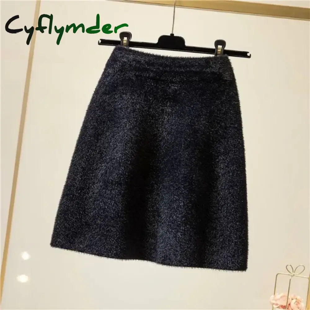 Cyflymder skirt outfits winter Women’s Knitted Skirt for Fall and Winter Short Solid High Waist Imitation mink hip wrap