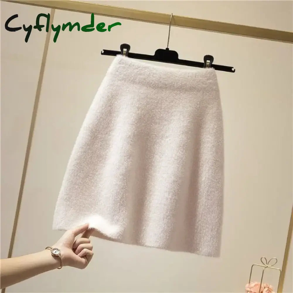 Cyflymder skirt outfits winter Women’s Knitted Skirt for Fall and Winter Short Solid High Waist Imitation mink hip wrap