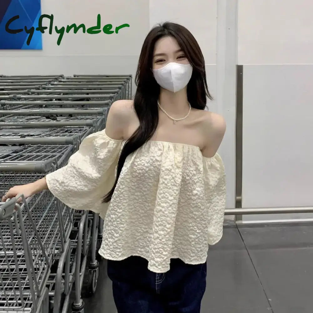 Cyflymder Slash Neck Blouses Women Loose Sexy Elegant Lady Summer Aesthetic French Style Fashion