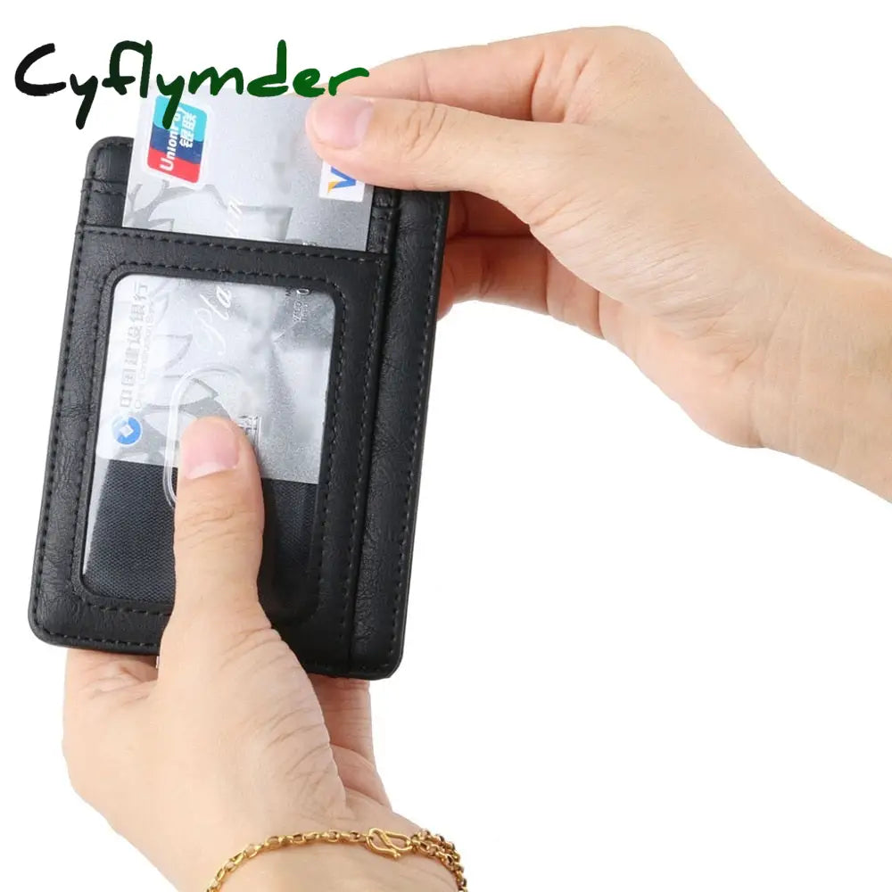 Cyflymder Slim Rfid Blocking Leather Wallet Credit Id Card Holder Purse Money Case For Men Women