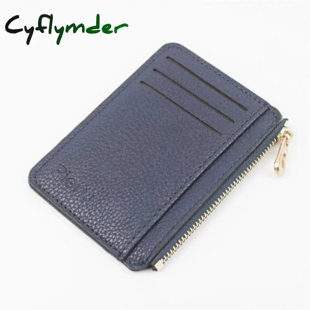 Cyflymder Slim Wallet Purse Pu Leather Women Men Card Holder Unisex Zipper Business Case Credit