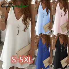 Cyflymder Sling Elegant Women Fashion Midi Dress Ladies Chiffon Irregular Sleeveless Femme Vestidos