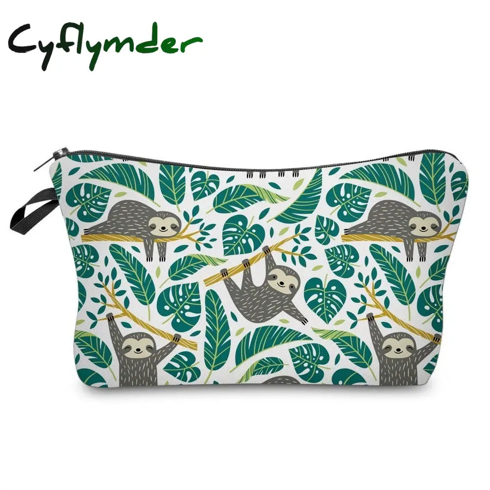 Cyflymder Sloth Abstract Art Cosmetic Bag Waterproof Printing Swanky Turtle Leaf Toilet Custom