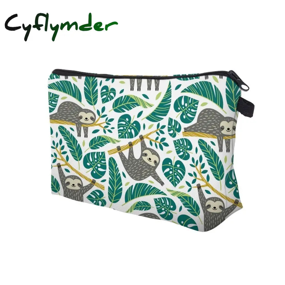 Cyflymder Sloth Abstract Art Cosmetic Bag Waterproof Printing Swanky Turtle Leaf Toilet Custom