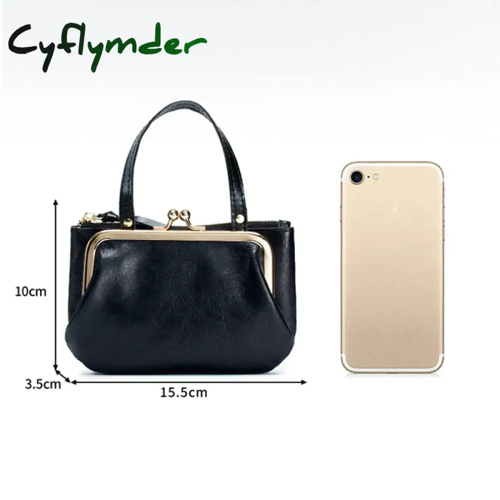 Cyflymder Small Coin Purse For Women Genuine Cow Leather Ladies Vintage Shoulder Bag Large Capacity