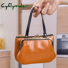 Cyflymder Small Coin Purse For Women Genuine Cow Leather Ladies Vintage Shoulder Bag Large Capacity