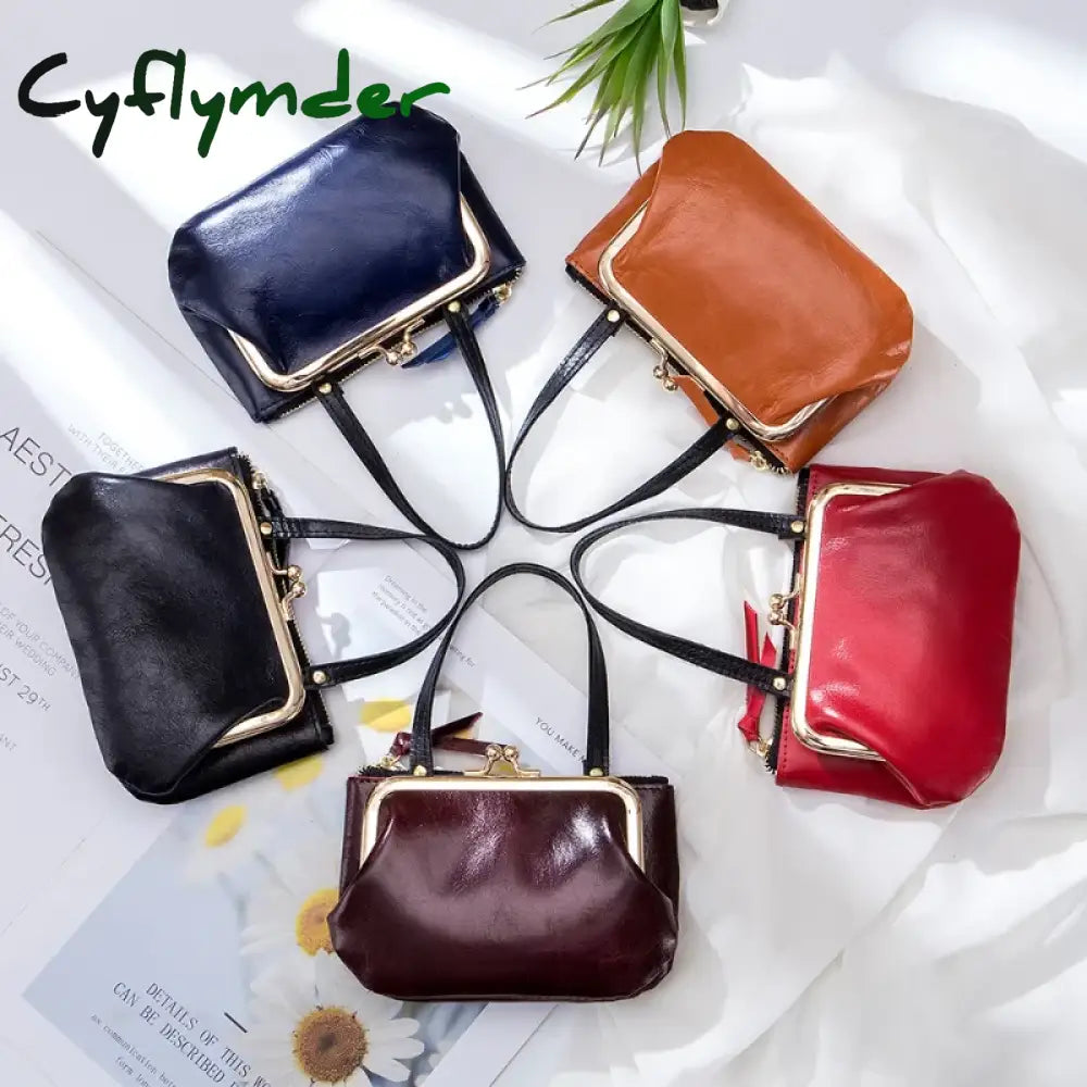 Cyflymder Small Coin Purse For Women Genuine Cow Leather Ladies Vintage Shoulder Bag Large Capacity