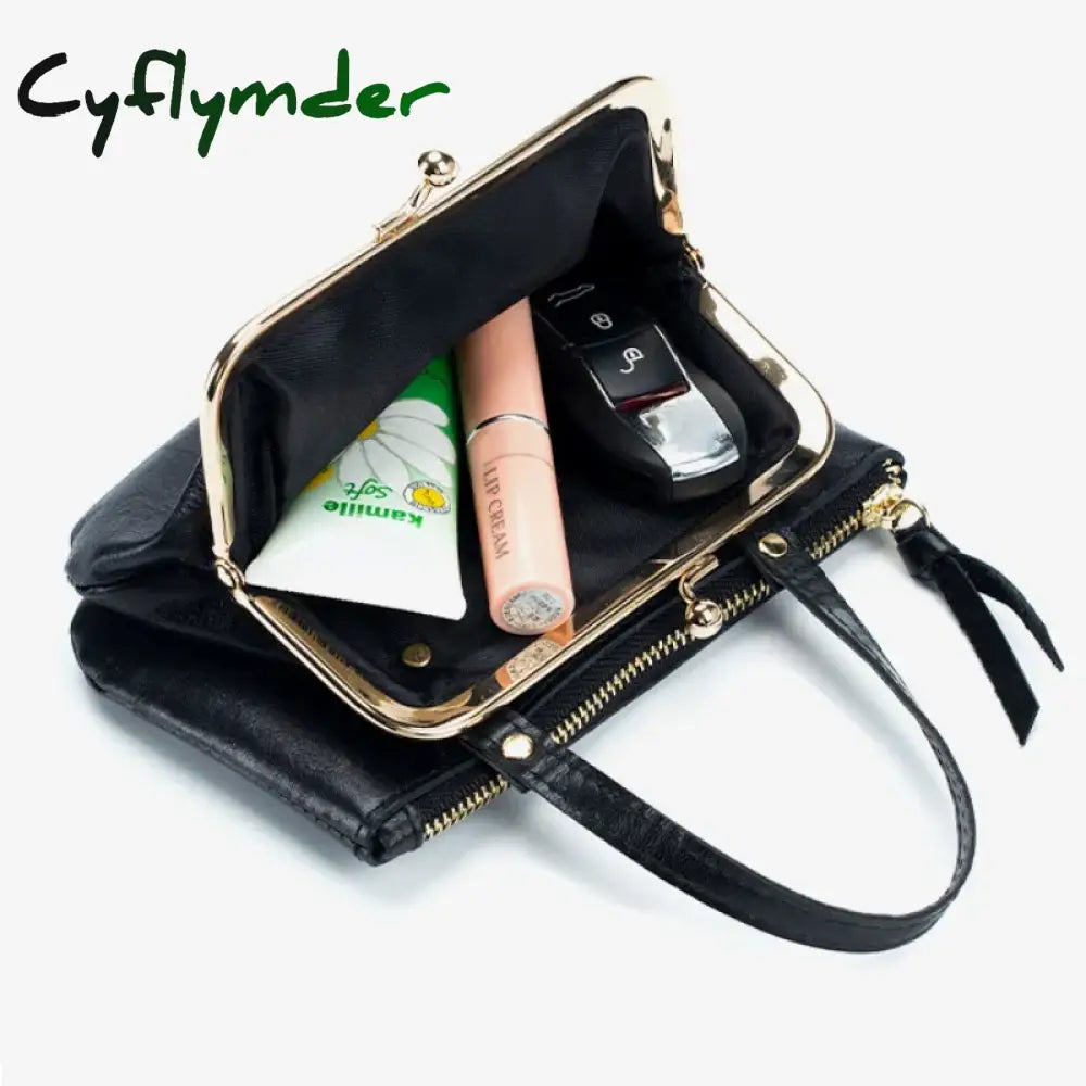 Cyflymder Small Coin Purse For Women Genuine Cow Leather Ladies Vintage Shoulder Bag Large Capacity
