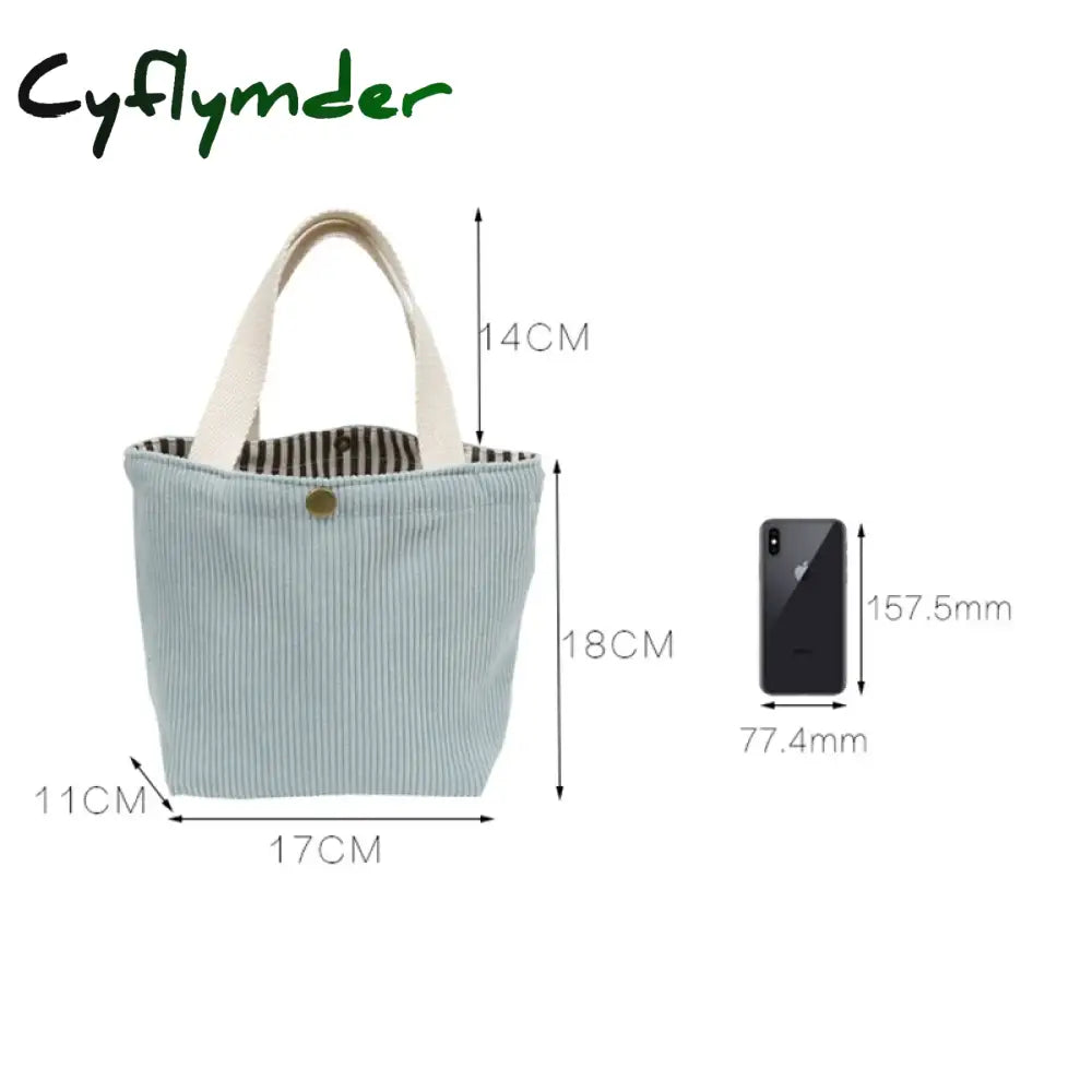 Cyflymder Small Corduroy Lunch Bag For Women Eco Canvas Portable Tote Bags Mini Female Students