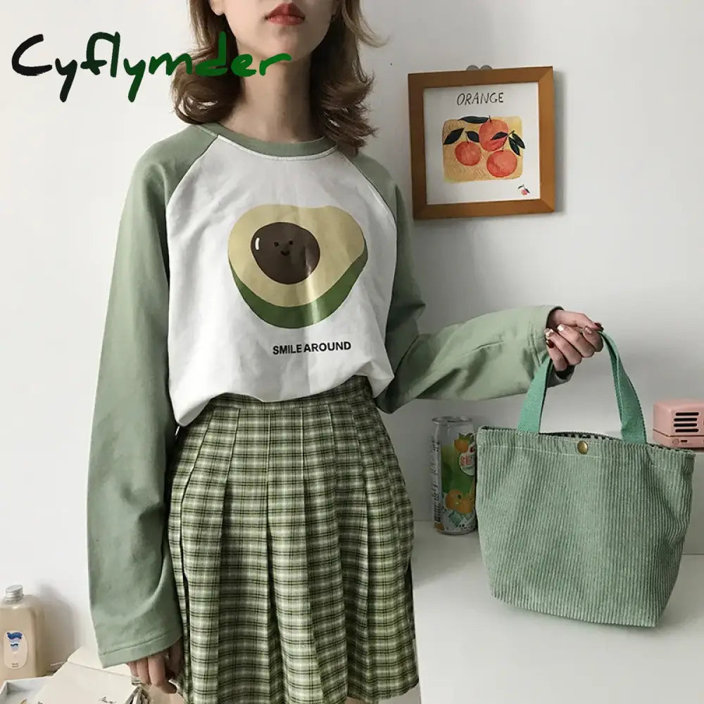 Cyflymder Small Corduroy Lunch Bag For Women Eco Canvas Portable Tote Bags Mini Female Students