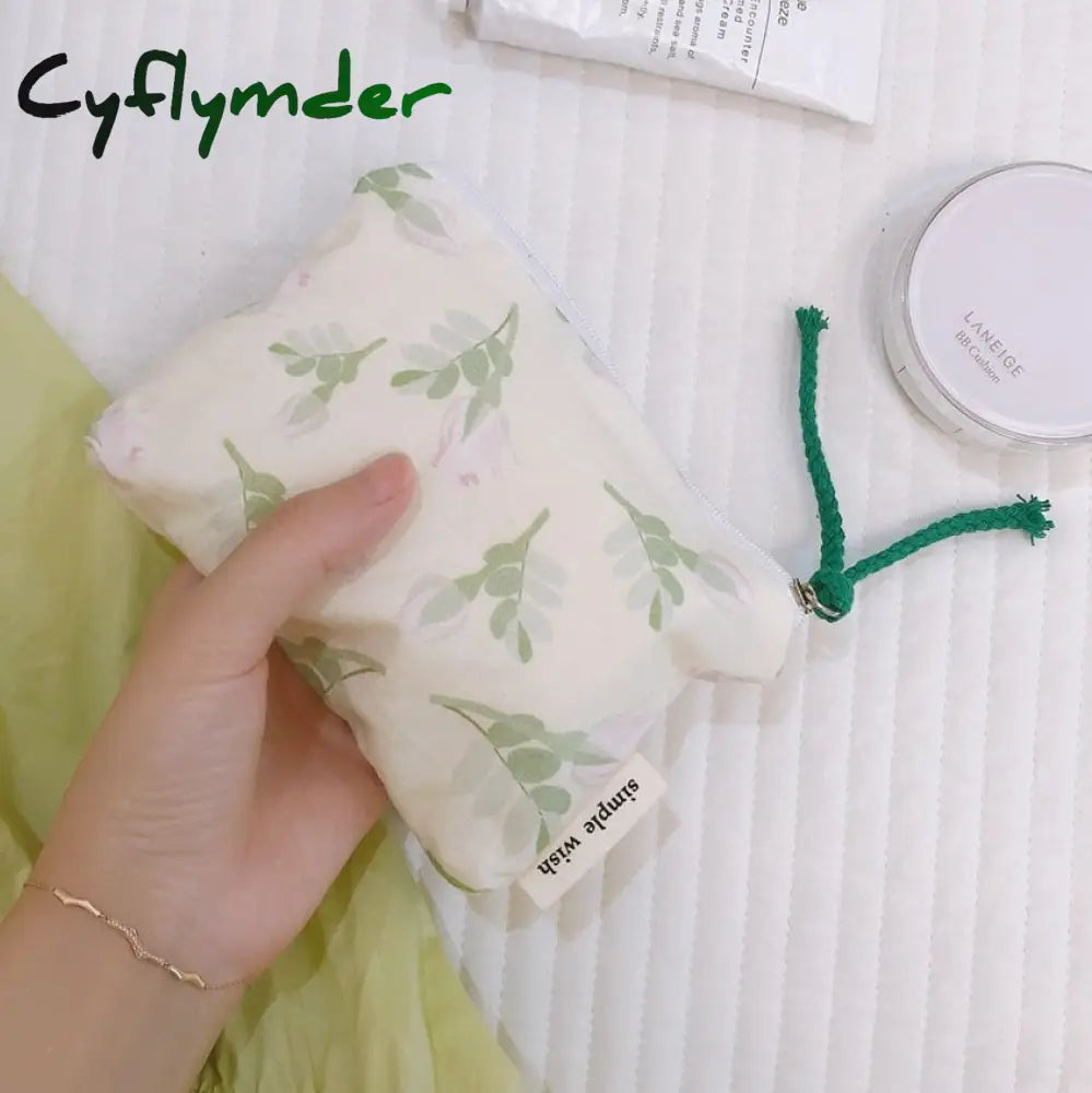 Cyflymder Small Fabric Cosmetic Makeup Bag Mini Cotton Floral Organizer Bags For Women Little Purse