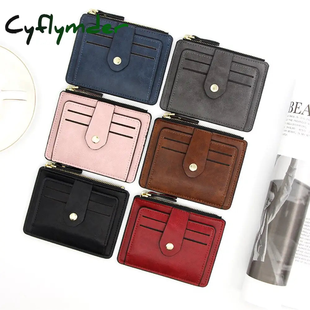 Cyflymder Small Fashion Credit Id Card Holder Slim Leather Wallet With Coin Pocket Man Money Bag