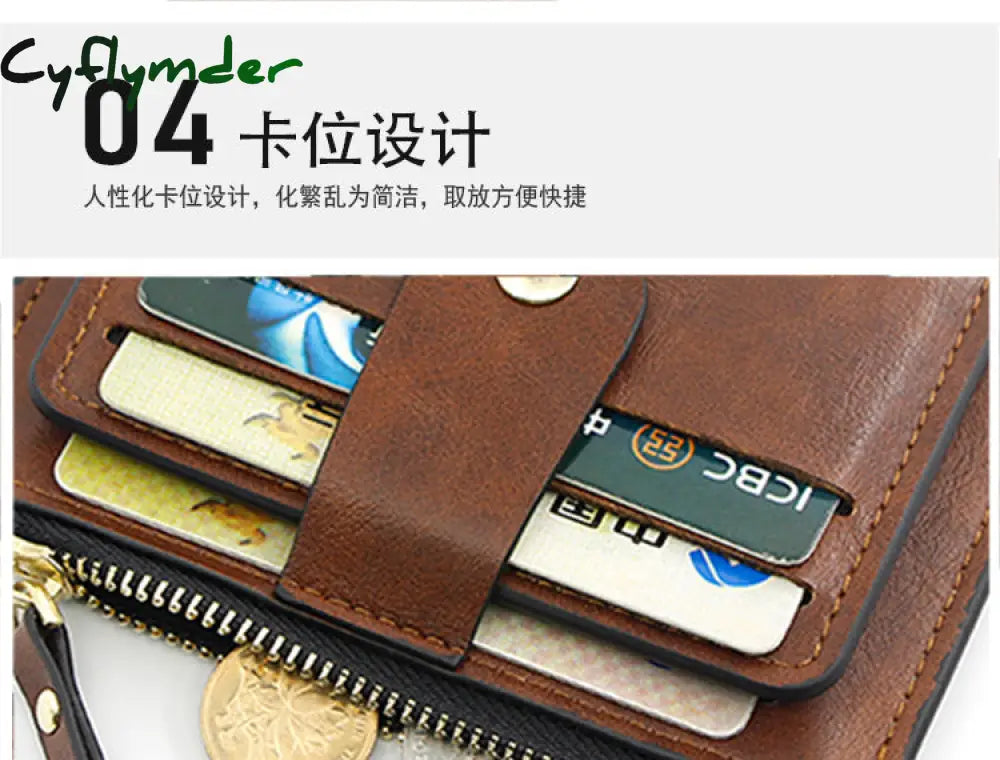 Cyflymder Small Fashion Credit Id Card Holder Slim Leather Wallet With Coin Pocket Man Money Bag