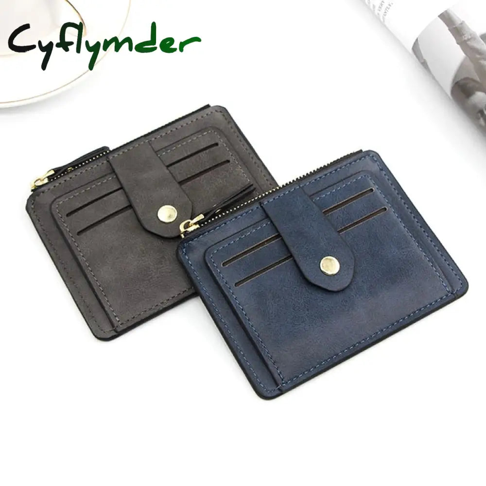 Cyflymder Small Fashion Credit Id Card Holder Slim Leather Wallet With Coin Pocket Man Money Bag