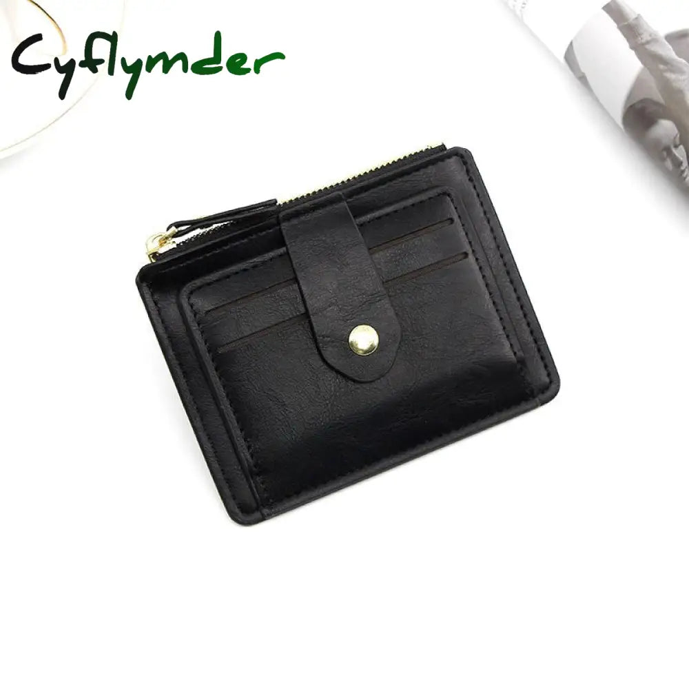 Cyflymder Small Fashion Credit Id Card Holder Slim Leather Wallet With Coin Pocket Man Money Bag