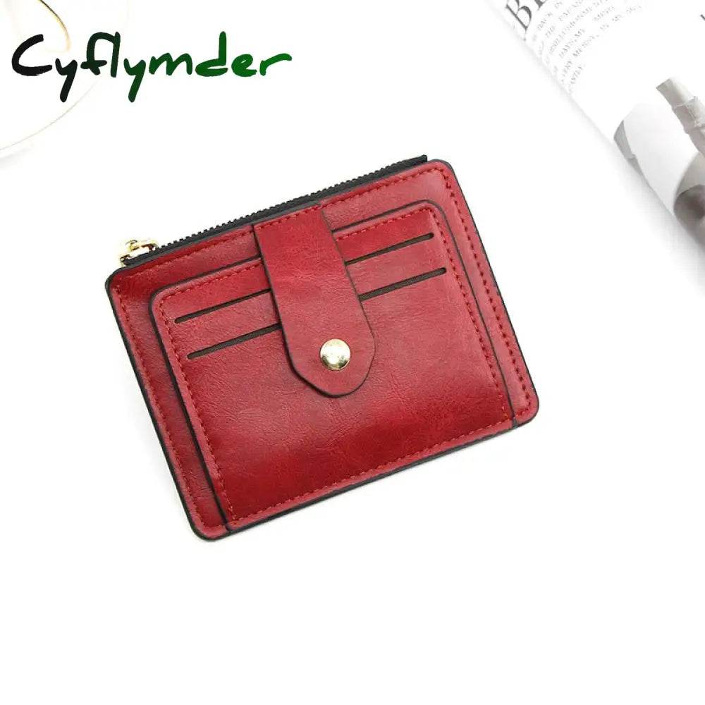 Cyflymder Small Fashion Credit Id Card Holder Slim Leather Wallet With Coin Pocket Man Money Bag