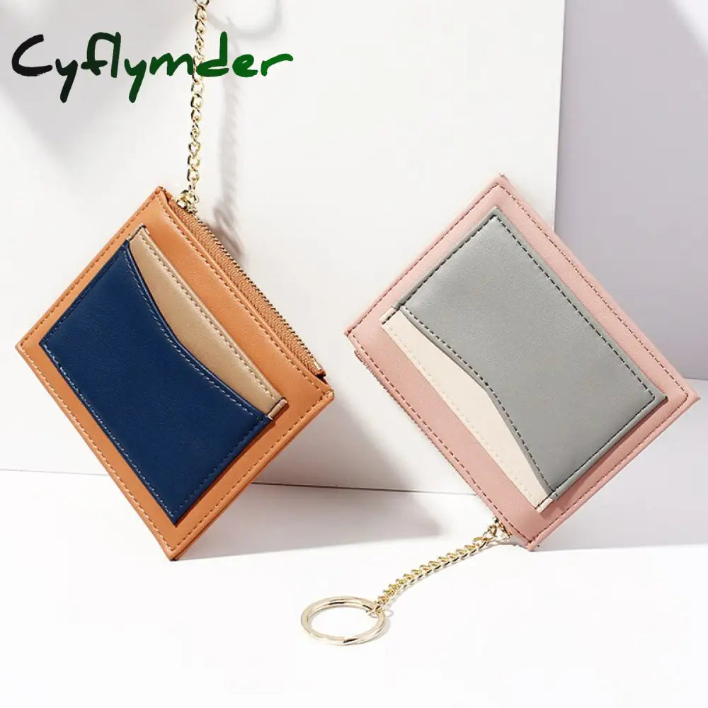 Cyflymder Small Fashion Credit Id Card Holder Slim Leather Wallet With Coin Pocket Man Money Bag