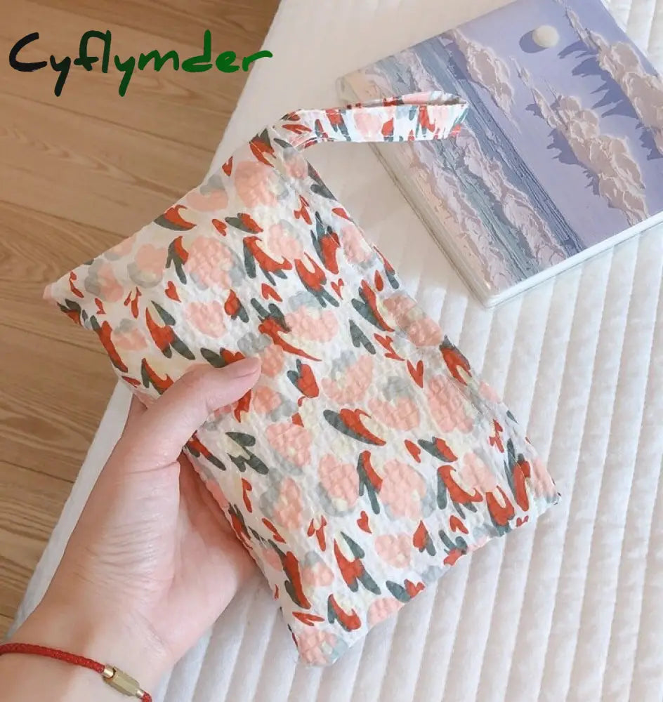 Cyflymder Small Floral Women’s Cosmetic Bag Mini Cotton Fabric Make Up Organizer Pencil Cases