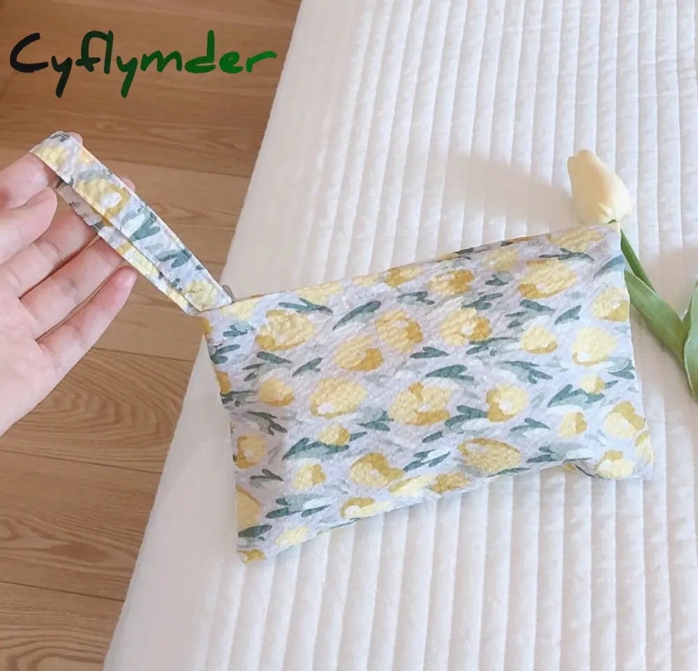 Cyflymder Small Floral Women’s Cosmetic Bag Mini Cotton Fabric Make Up Organizer Pencil Cases