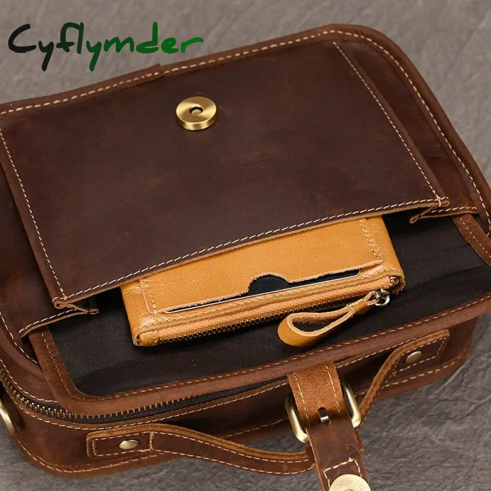 Cyflymder Small Men’s Handbag Unisex Vintage Crazy Horse Leather Messenger Bags Women Travel
