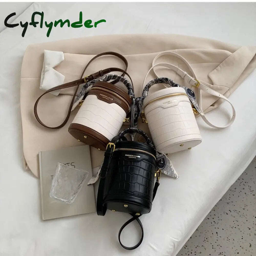 Cyflymder Small Pu Leather Bucket Crossbody Bag For Women Designer Branded Shoulder Handbags And