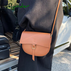 Cyflymder Small Pu Leather Saddle Crossbody Bags For Women Winter Simple Solid Color Luxury