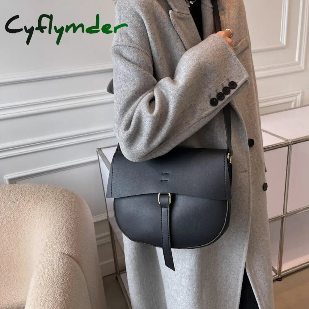 Cyflymder Small Pu Leather Saddle Crossbody Bags For Women Winter Simple Solid Color Luxury