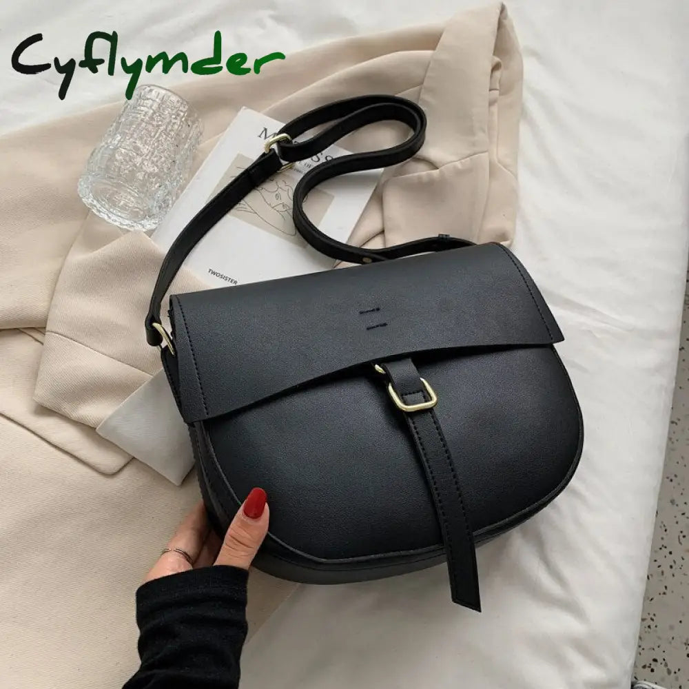 Cyflymder Small Pu Leather Saddle Crossbody Bags For Women Winter Simple Solid Color Luxury