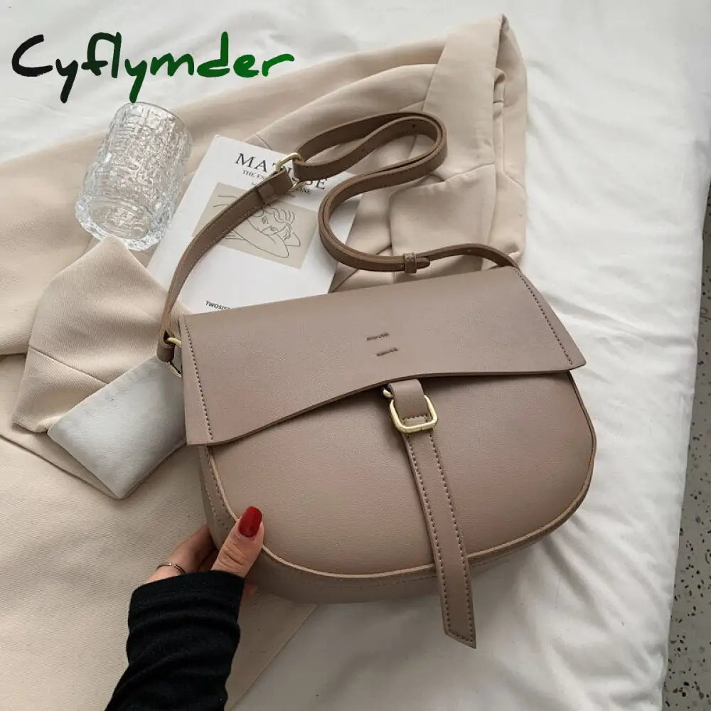 Cyflymder Small Pu Leather Saddle Crossbody Bags For Women Winter Simple Solid Color Luxury