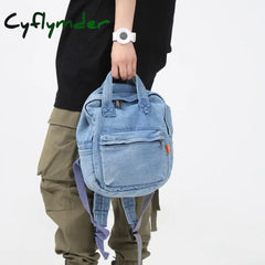 Cyflymder Small Simple Vintage Denim Backpack Young For Teenage Girls Student Canvas Women College