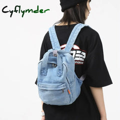 Cyflymder Small Simple Vintage Denim Backpack Young For Teenage Girls Student Canvas Women College