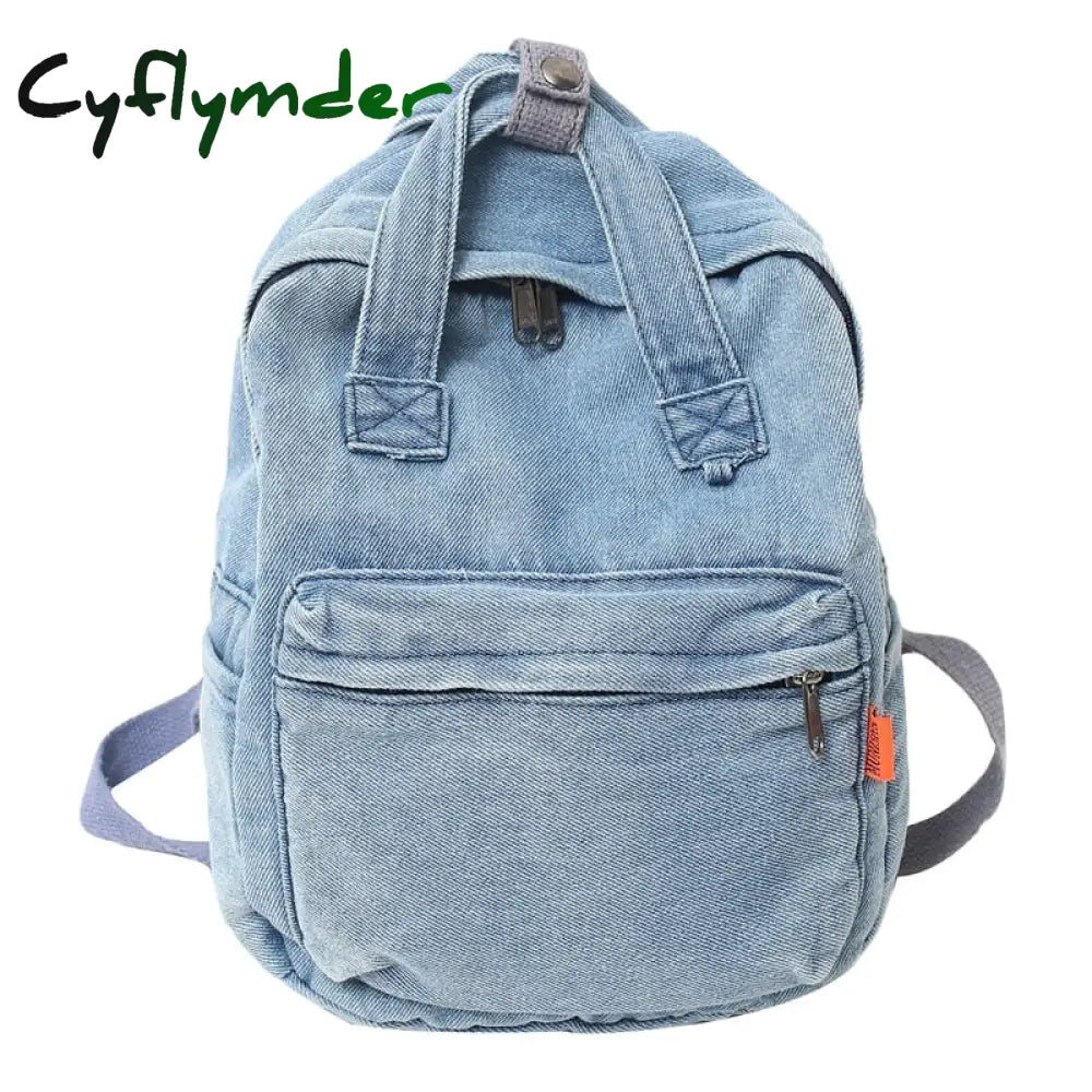 Cyflymder Small Simple Vintage Denim Backpack Young For Teenage Girls Student Canvas Women College