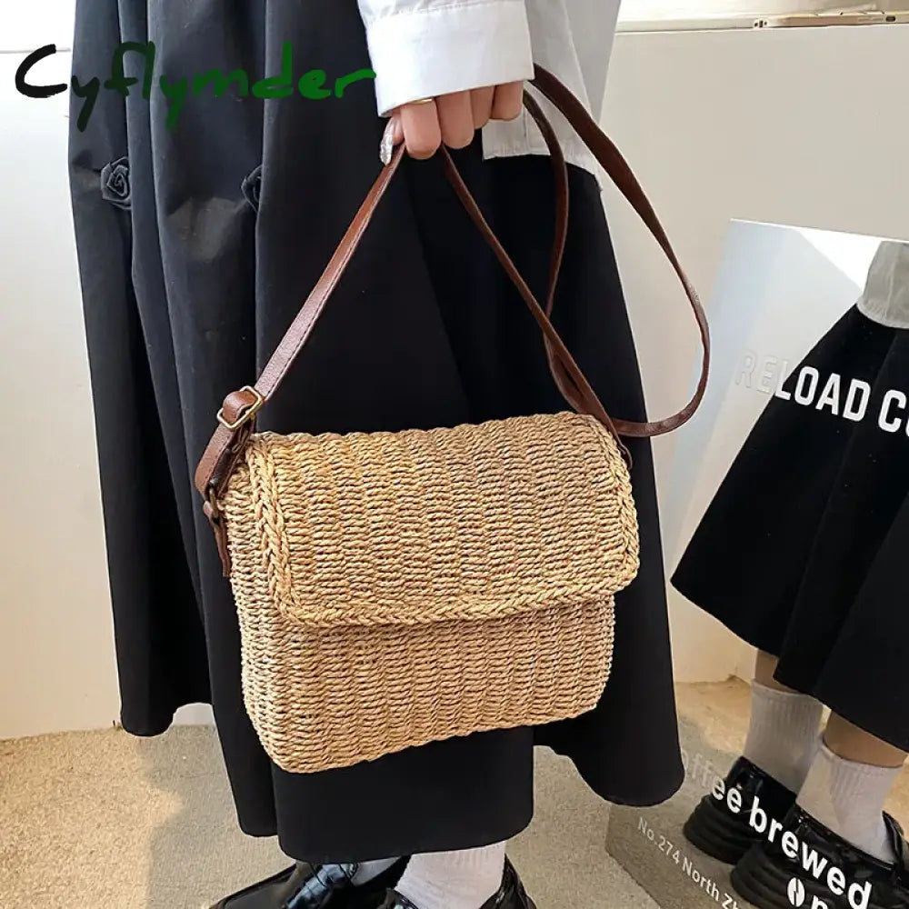 Cyflymder Small Straw Bucket Crossbody Bag For Female Summer Weave Women’s Brand Design Handbags
