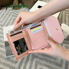 Cyflymder Small Wallet Women Short Cute Girls Patchwork Credit Bank Card Holder Wallets Metal