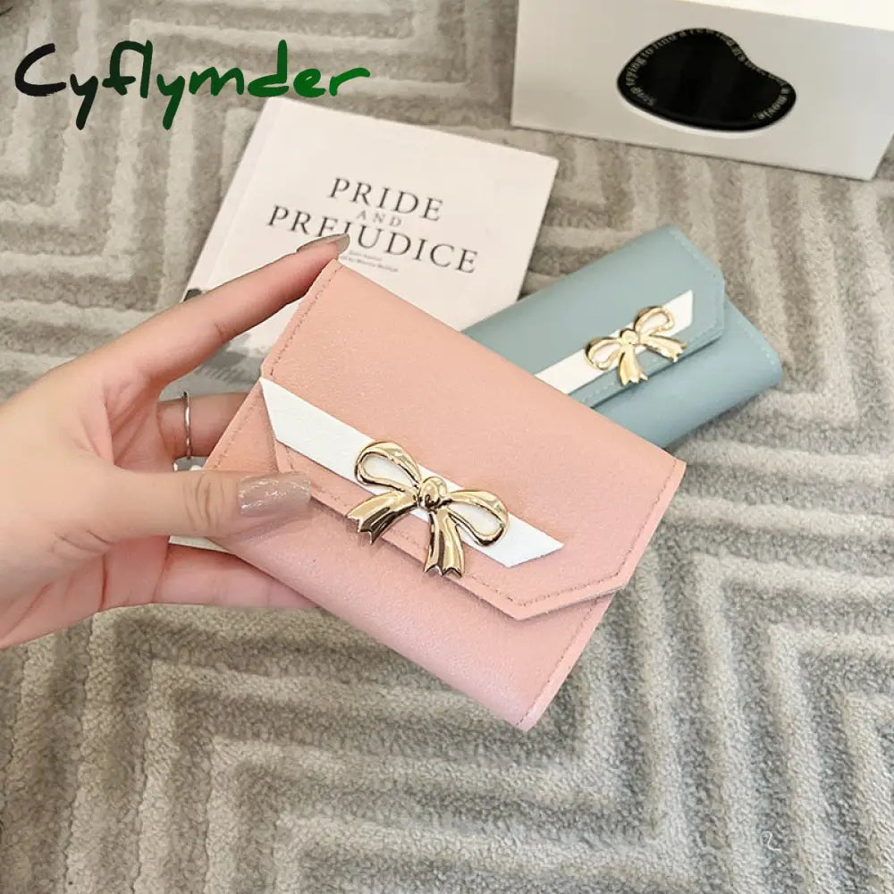 Cyflymder Small Wallet Women Short Cute Girls Patchwork Credit Bank Card Holder Wallets Metal