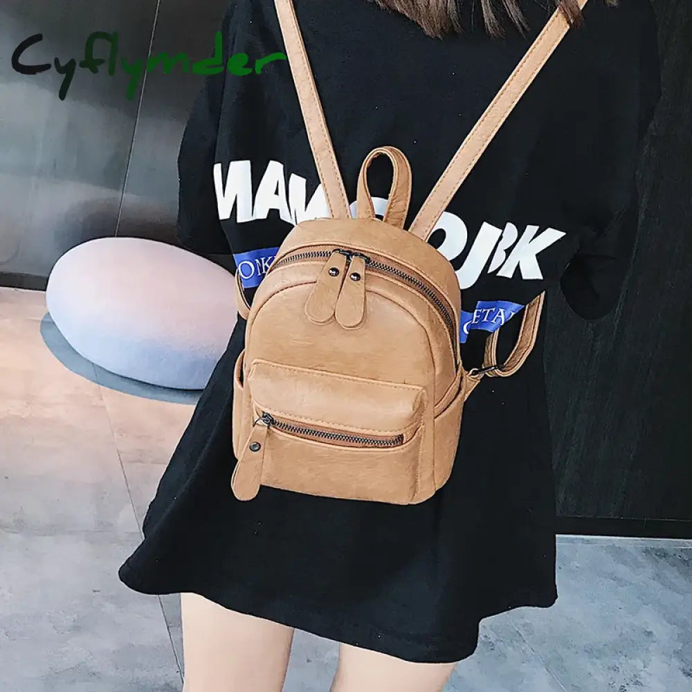 Cyflymder Small Women Backpacks Pu Leather Teenagers Girls Shoulder Bags Backpack Daypack Female