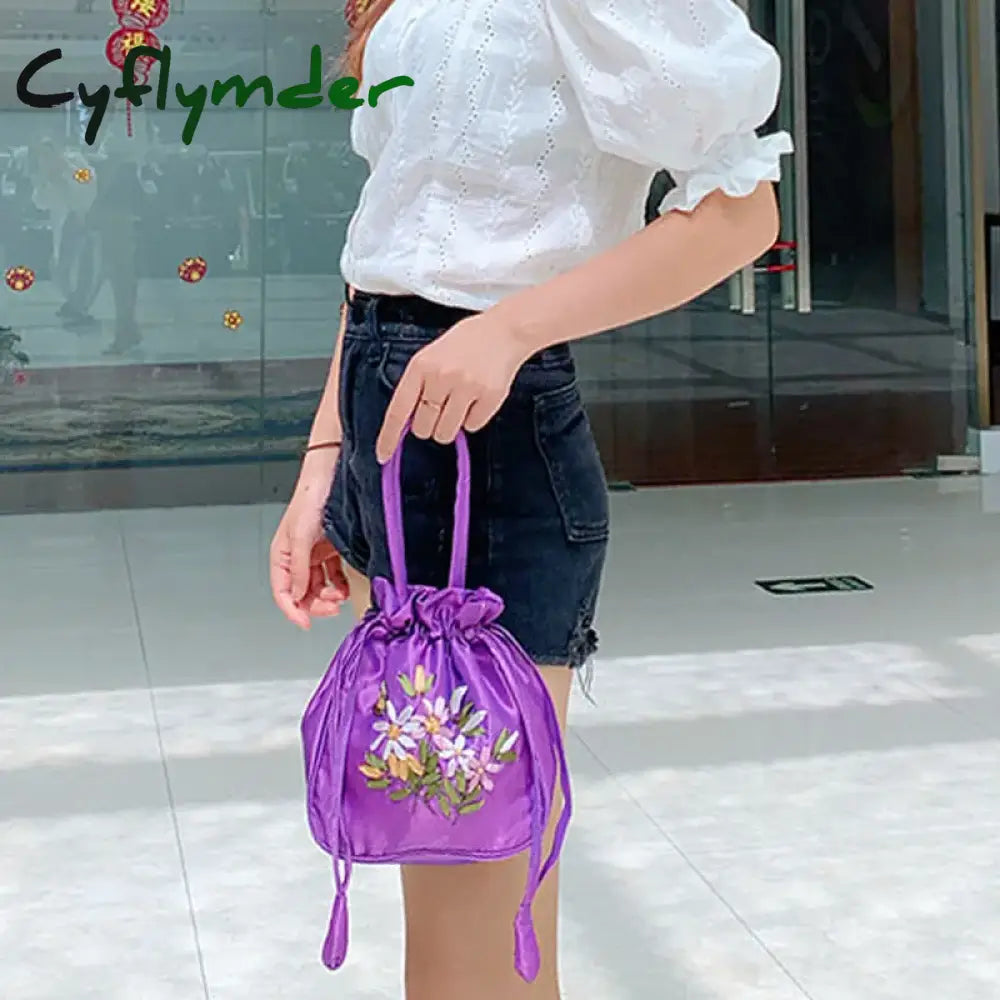 Cyflymder Small Women Bucket Bag Top Handle Ladies Handbag Phone Summer Purse National Style