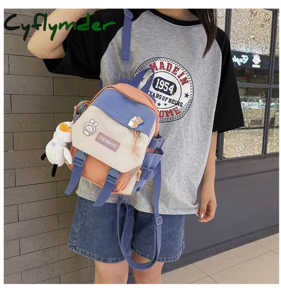 Cyflymder Small Women’s Backpack Girls School Bag Waterproof Nylon Fashion Japanese Casual Young