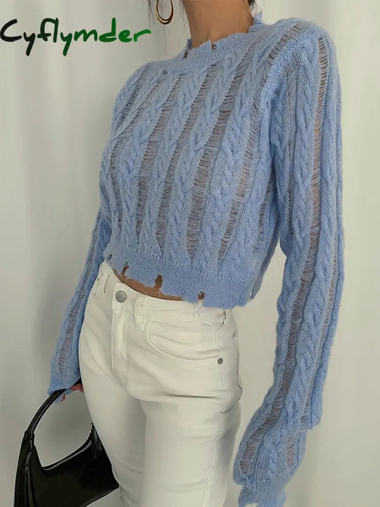 Cyflymder - Snowflake Crochet Knit Shirt Blue / Xs Tops