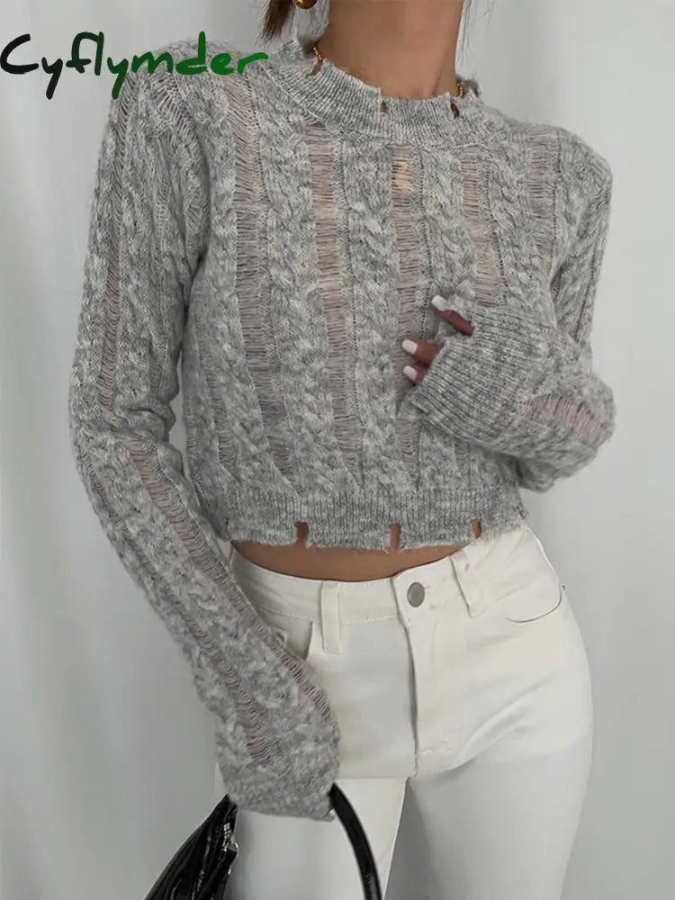 Cyflymder - Snowflake Crochet Knit Shirt Grey / Xs Tops