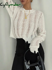 Cyflymder - Snowflake Crochet Knit Shirt Tops