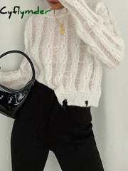 Cyflymder - Snowflake Crochet Knit Shirt Tops