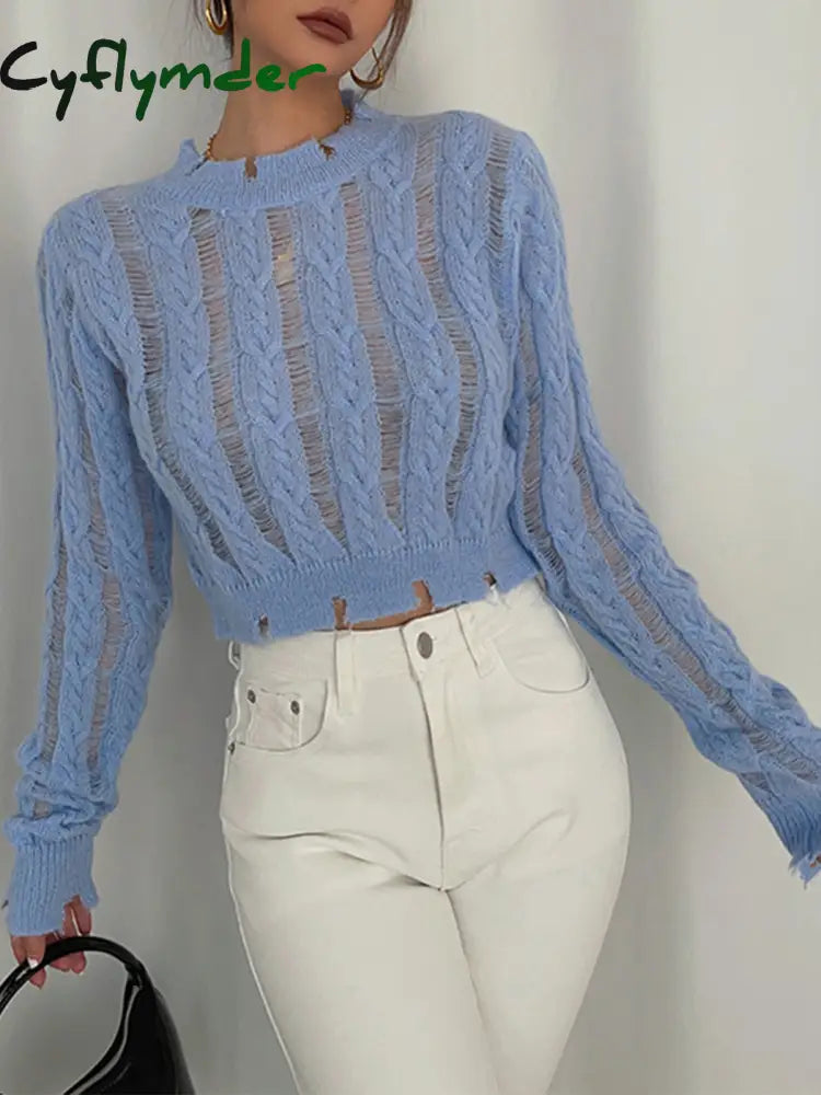 Cyflymder - Snowflake Crochet Knit Shirt Tops