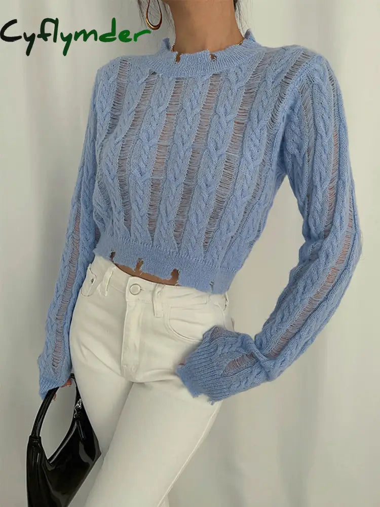 Cyflymder - Snowflake Crochet Knit Shirt Tops